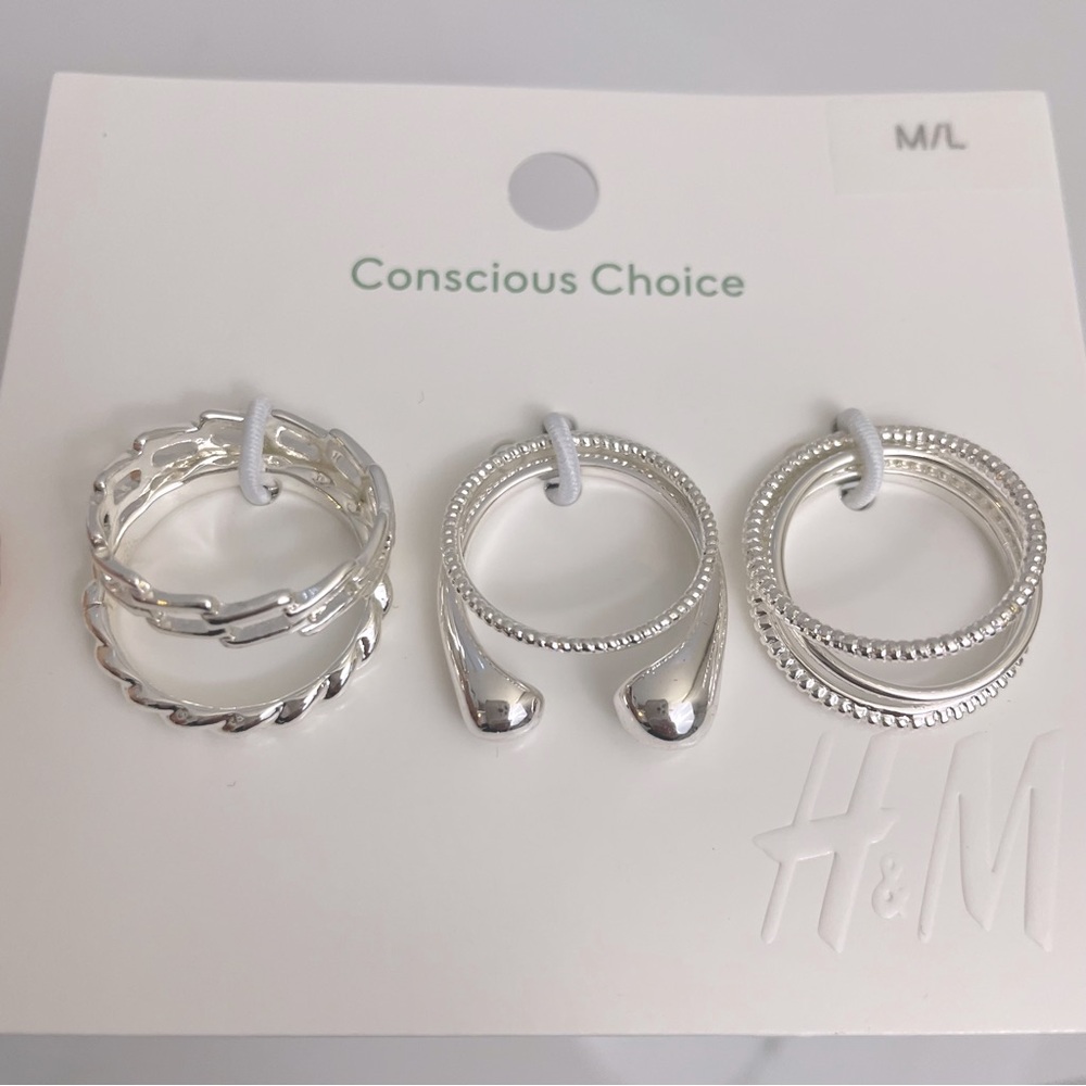 H&M Set of 8 Silver Rings M/L